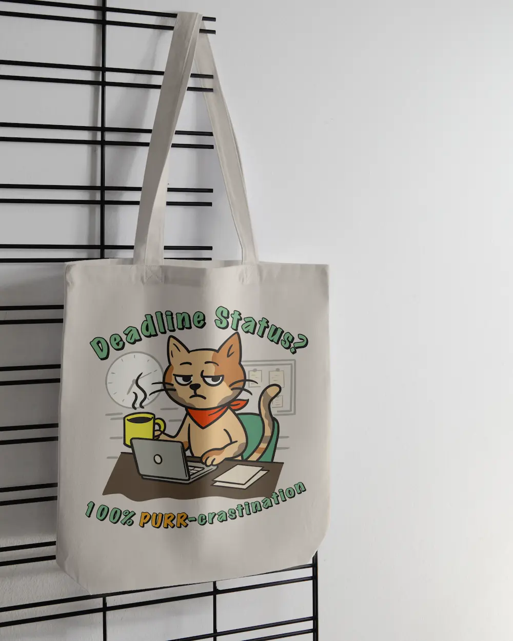 Geantă Tote „Deadline Status? 100% PURR-crastination” - Seria Pisica de Birou - imagine 2