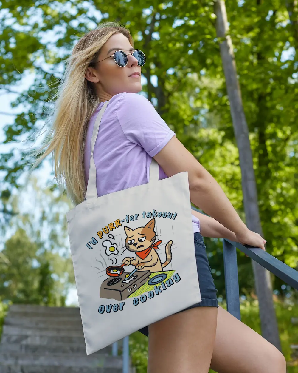Geantă Tote „I’d PURR-fer takeout over cooking” - Seria Pisica de Birou - imagine 3