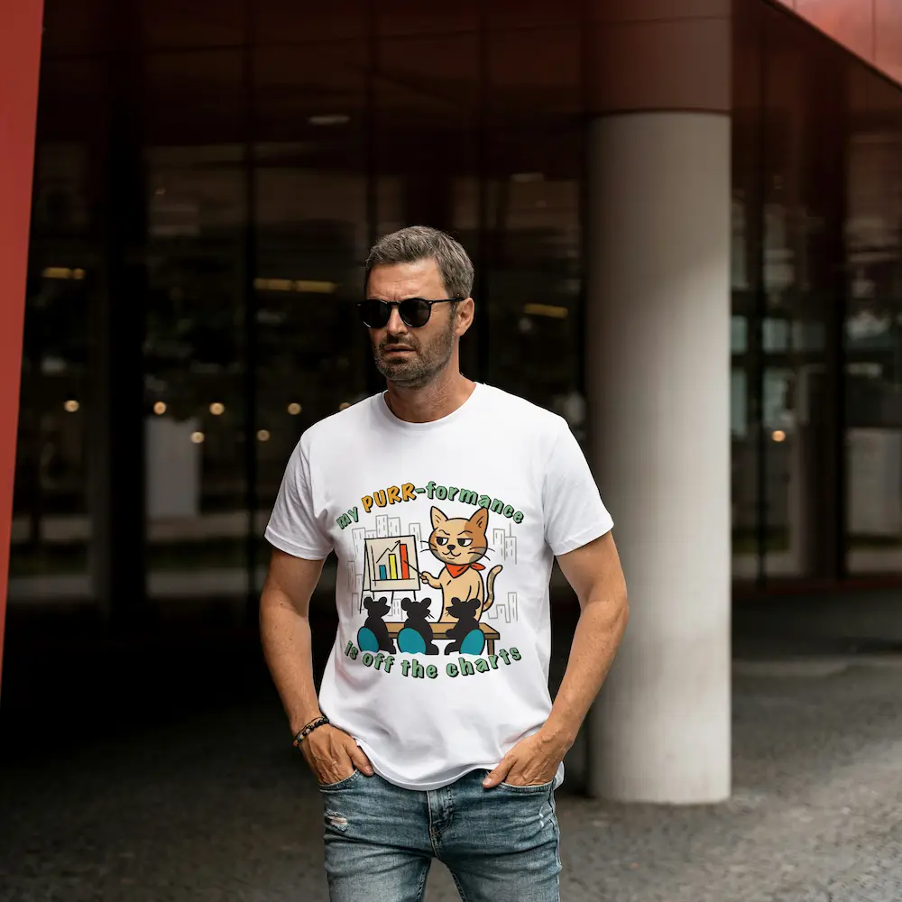 Tricou Premium „my PURR-formance is off the charts” - seria Pisica de Birou - imagine 3