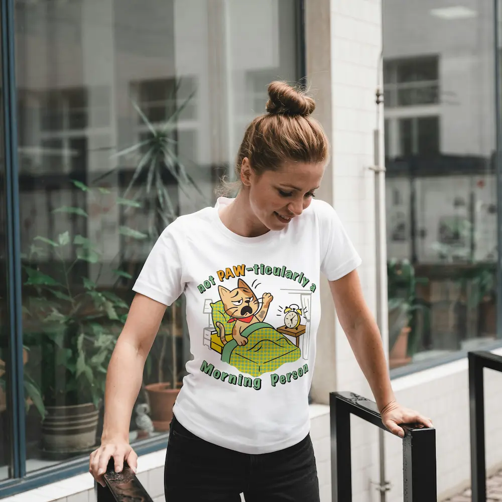 Tricou Premium „Not PAW-ticularly a Morning Person” – seria Pisica de Birou - imagine 2